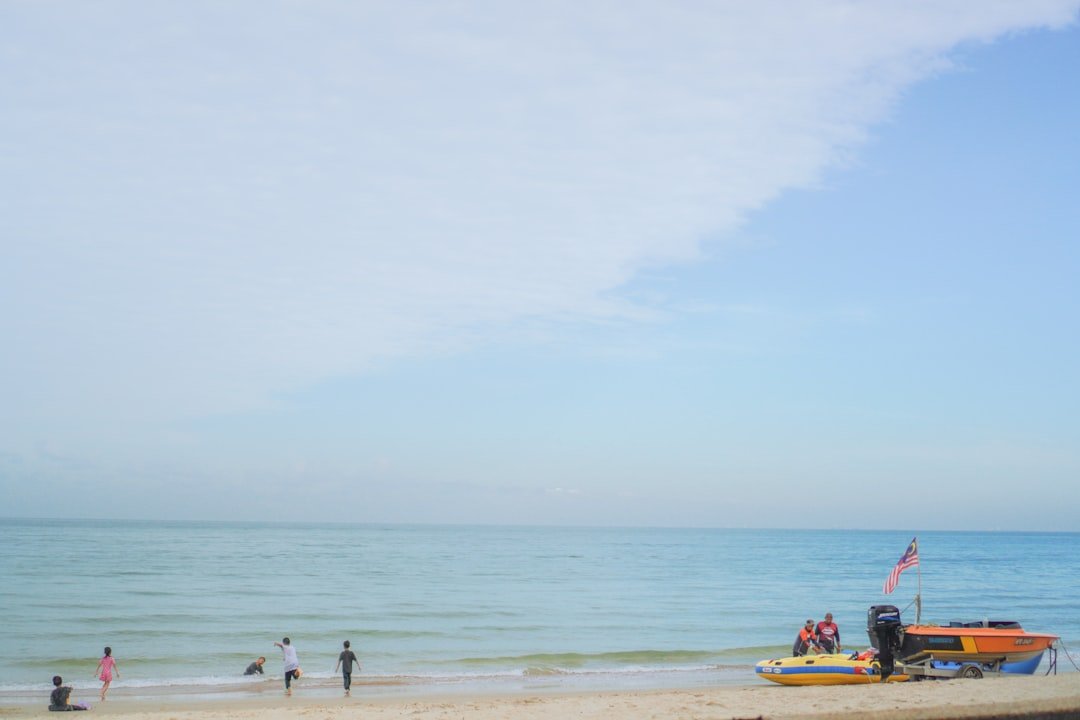 a group of people standing on top of a beach next to the ocean