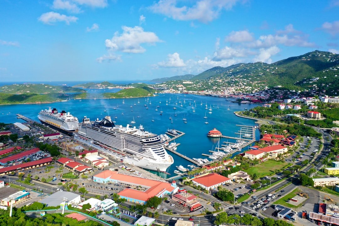 a cruise ship docked in a harbor next to a city