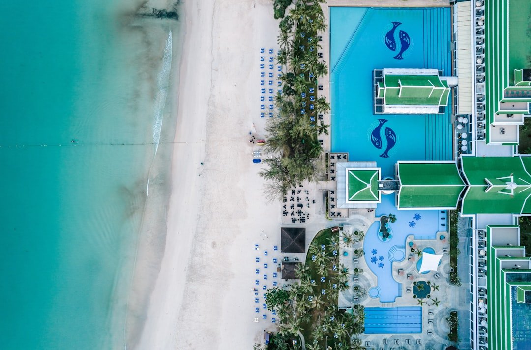 A bird's eye view of a resort on the beach