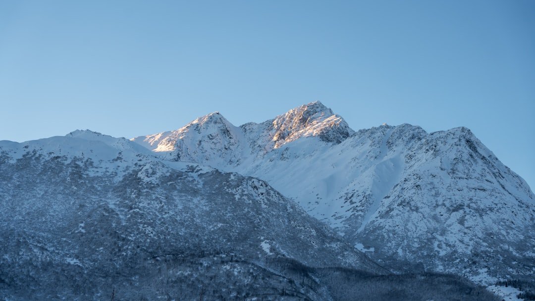 a snow covered mountain with a blue sky in the background