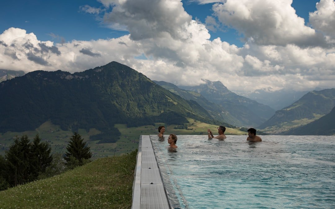 a group of people in a lake