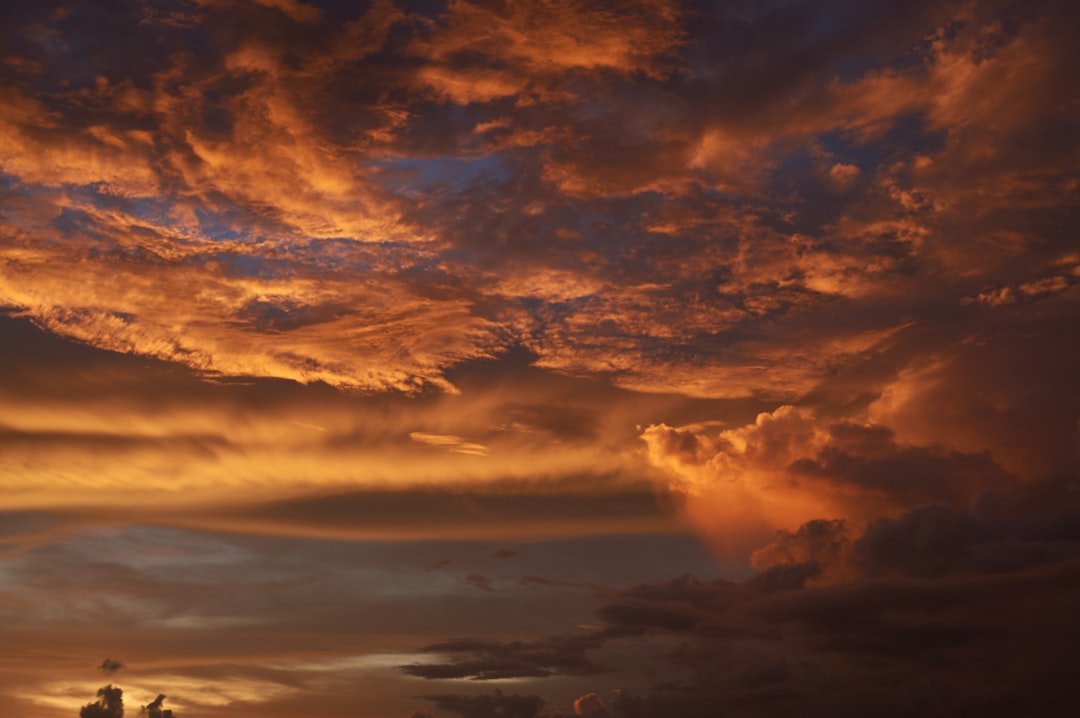 A sunset view of the sky with clouds