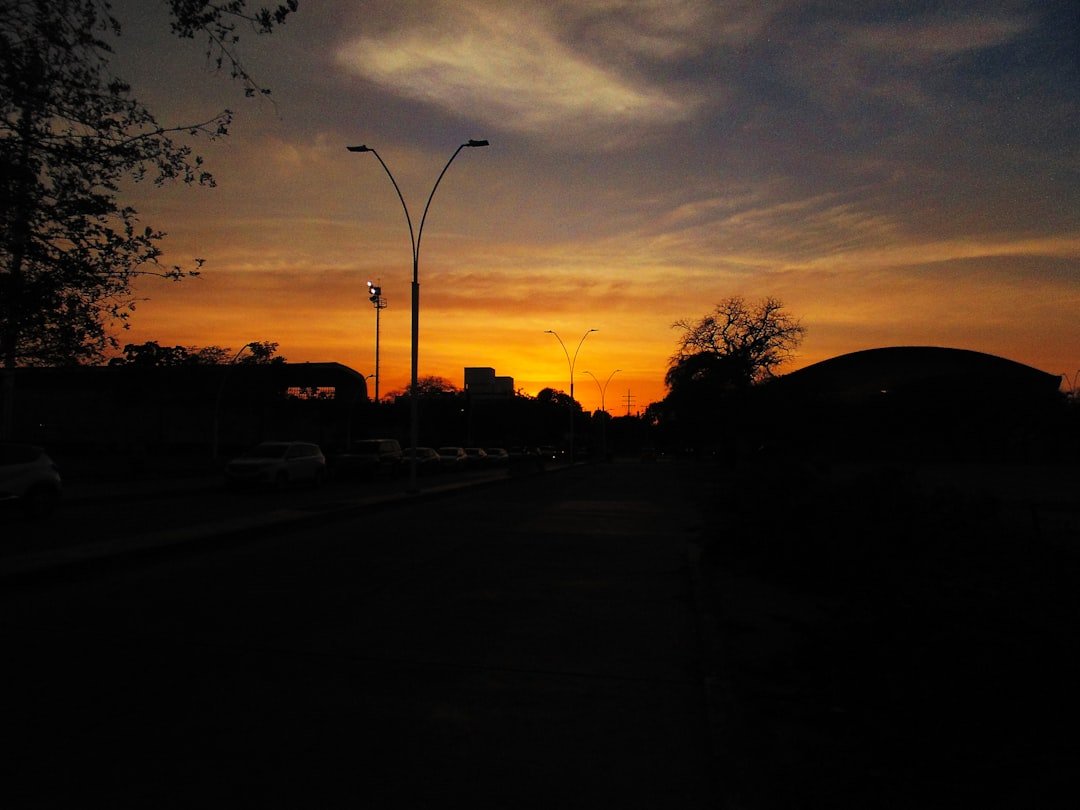 Beautiful orange sunset over a dark city.