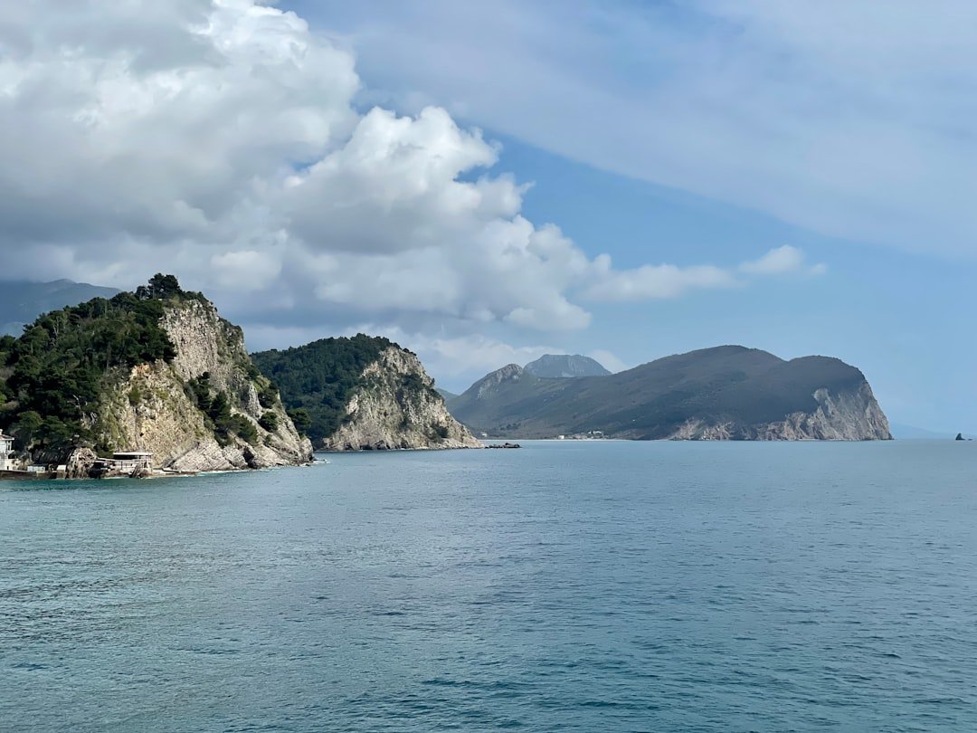 a large body of water with mountains in the background